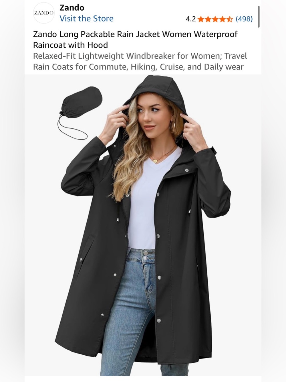 Women’s Black Hooded Raincoat Jacket